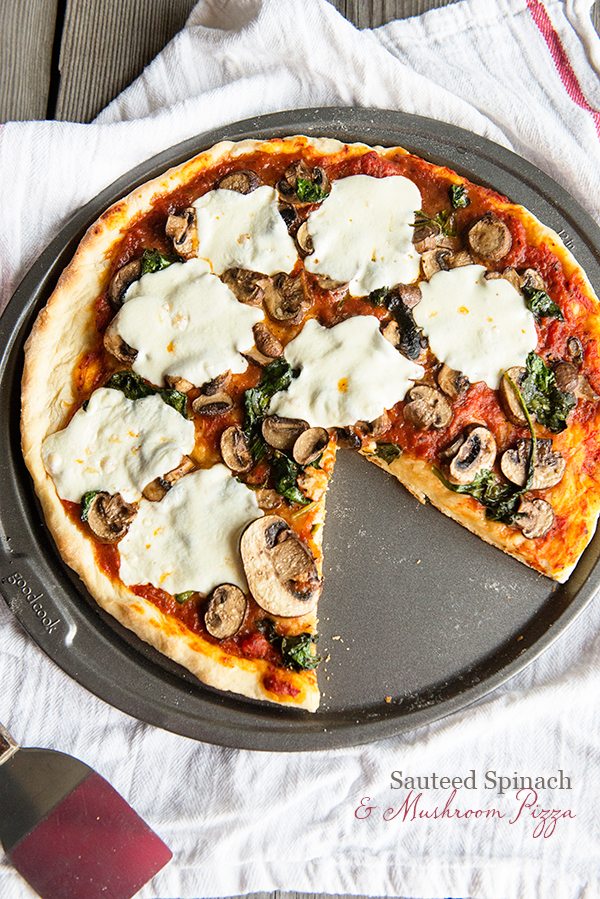 Pizza Dough Recipe and Sauteed Spinach and Mushroom Pizza